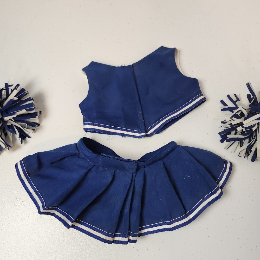 Build a Bear Cheerleader Outfit Blue White Top Skirt Pom Poms - Picture 3 of 4